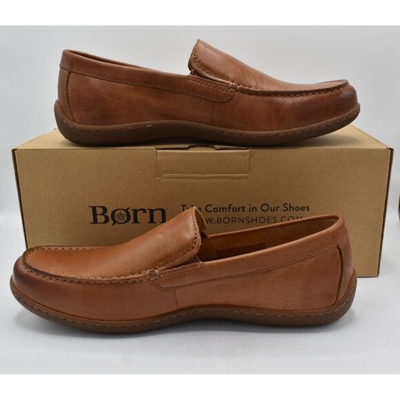 Born Mens Size 11 Caleb Medium Brown Full Grain Leather Slip On Loafers Shoes - Picture 10 of 12